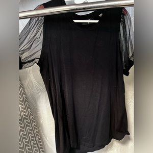 Black top with sheer sleeves